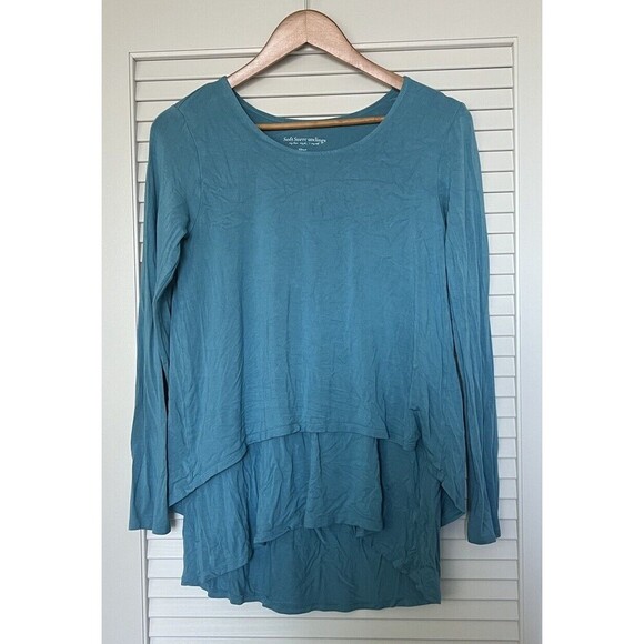SOFT SURROUNDINGS Aqua Blue Top Perfect Layers Long Sleeve XS Lagenlook Flowy - Picture 1 of 6